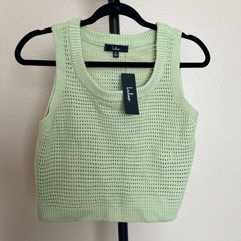 Lulu's Get the Look Lime Green Loose Knit Sweater Tank Top - NWT